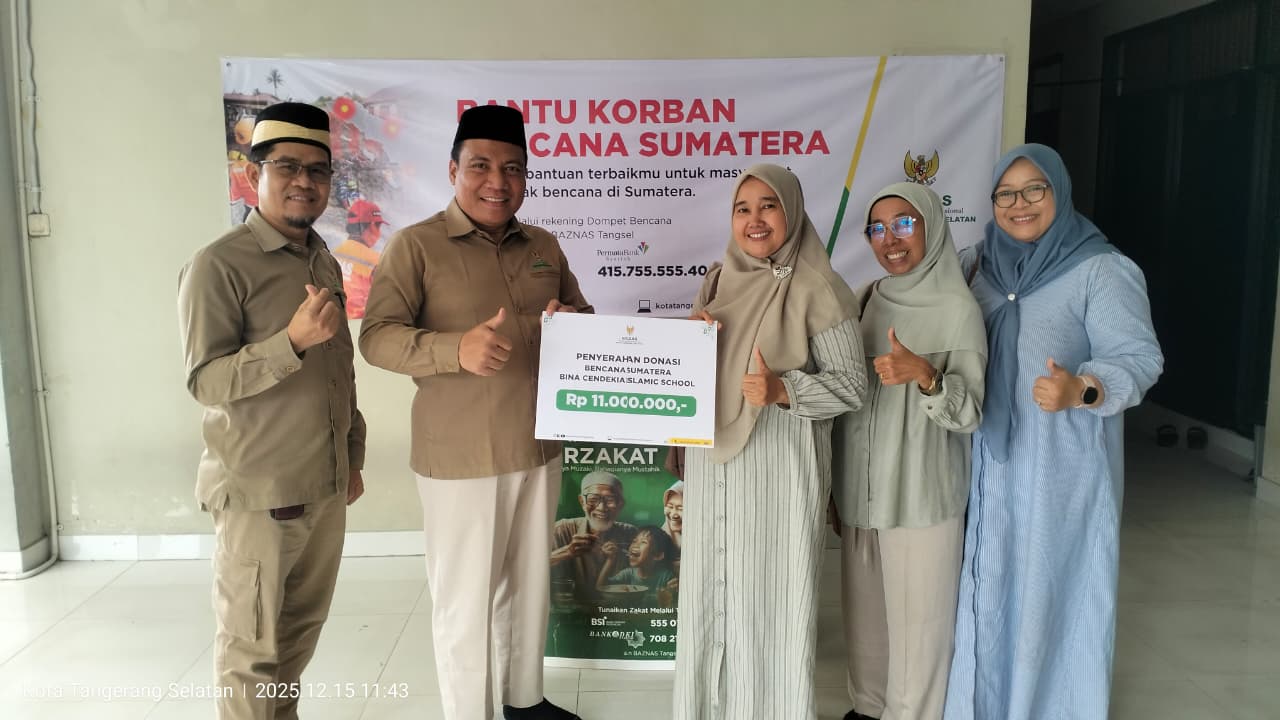 Pelajar Tangsel Peduli, Bina Cendekia Islamic School Salurkan Donasi ke BAZNAS Tangsel